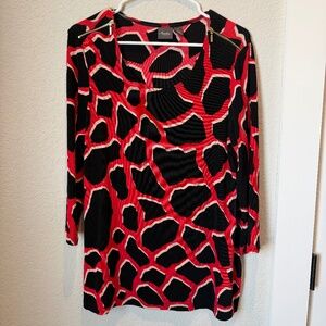Chico’s Travelers Red Black Animal Print Top Size Medium